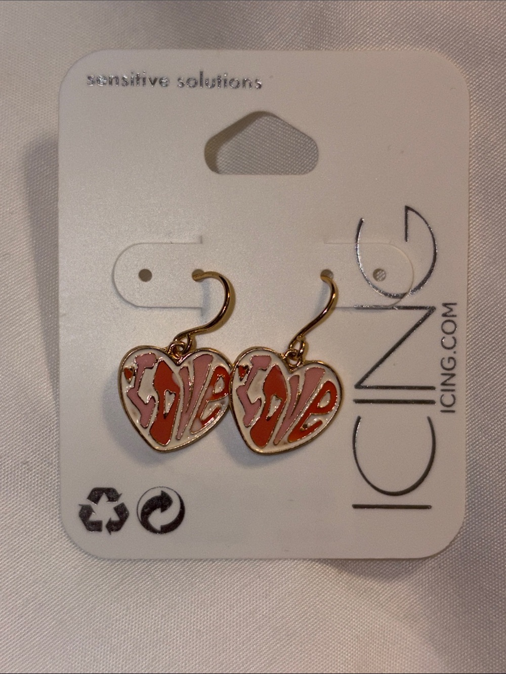 Icing Gold-Tone Pink and Red 'Love' Heart Drop Earrings